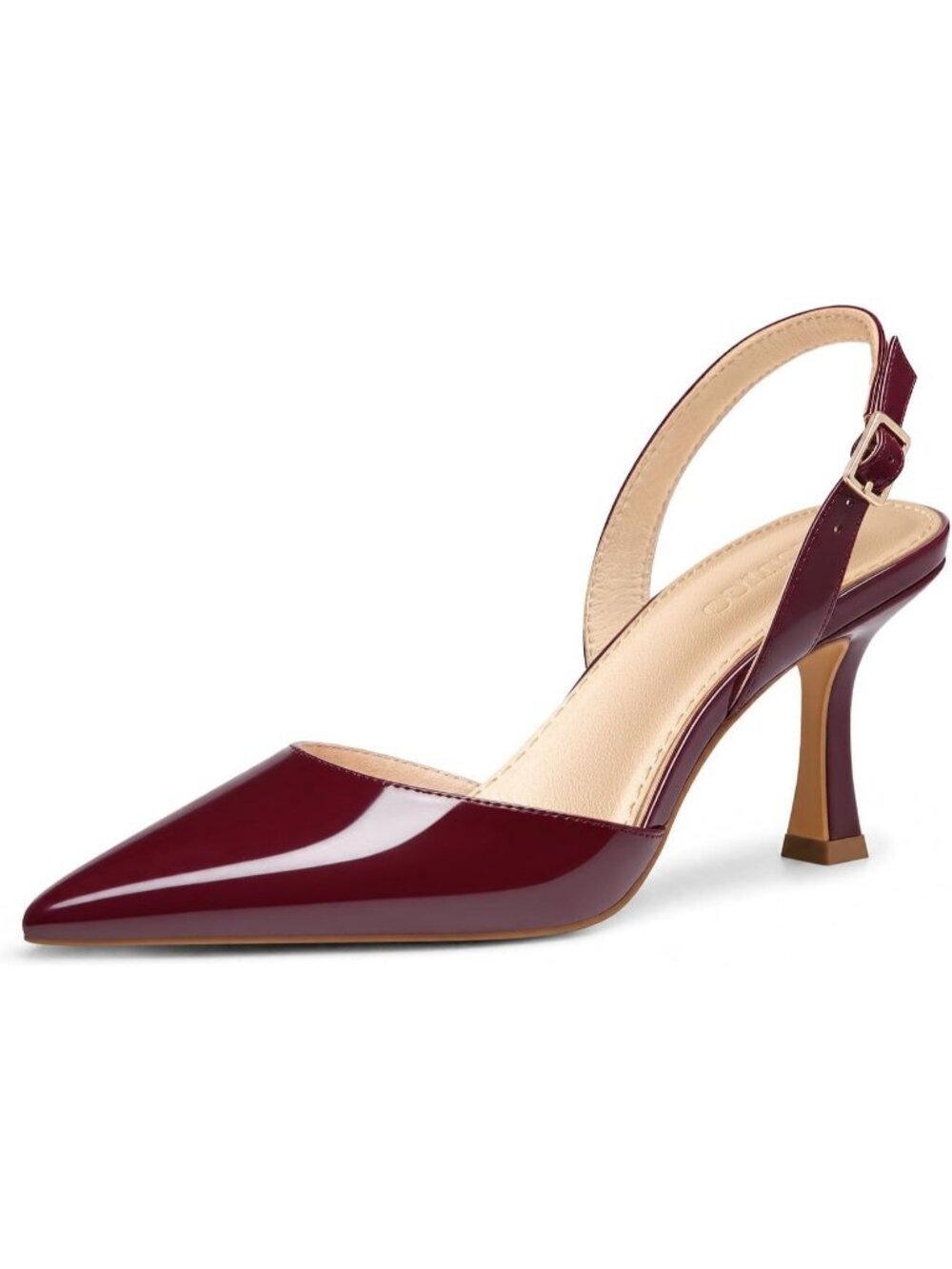 Women's Burgundy Closed Pointed Toe Pumps Slingback Dress Slip on Kitten Heels